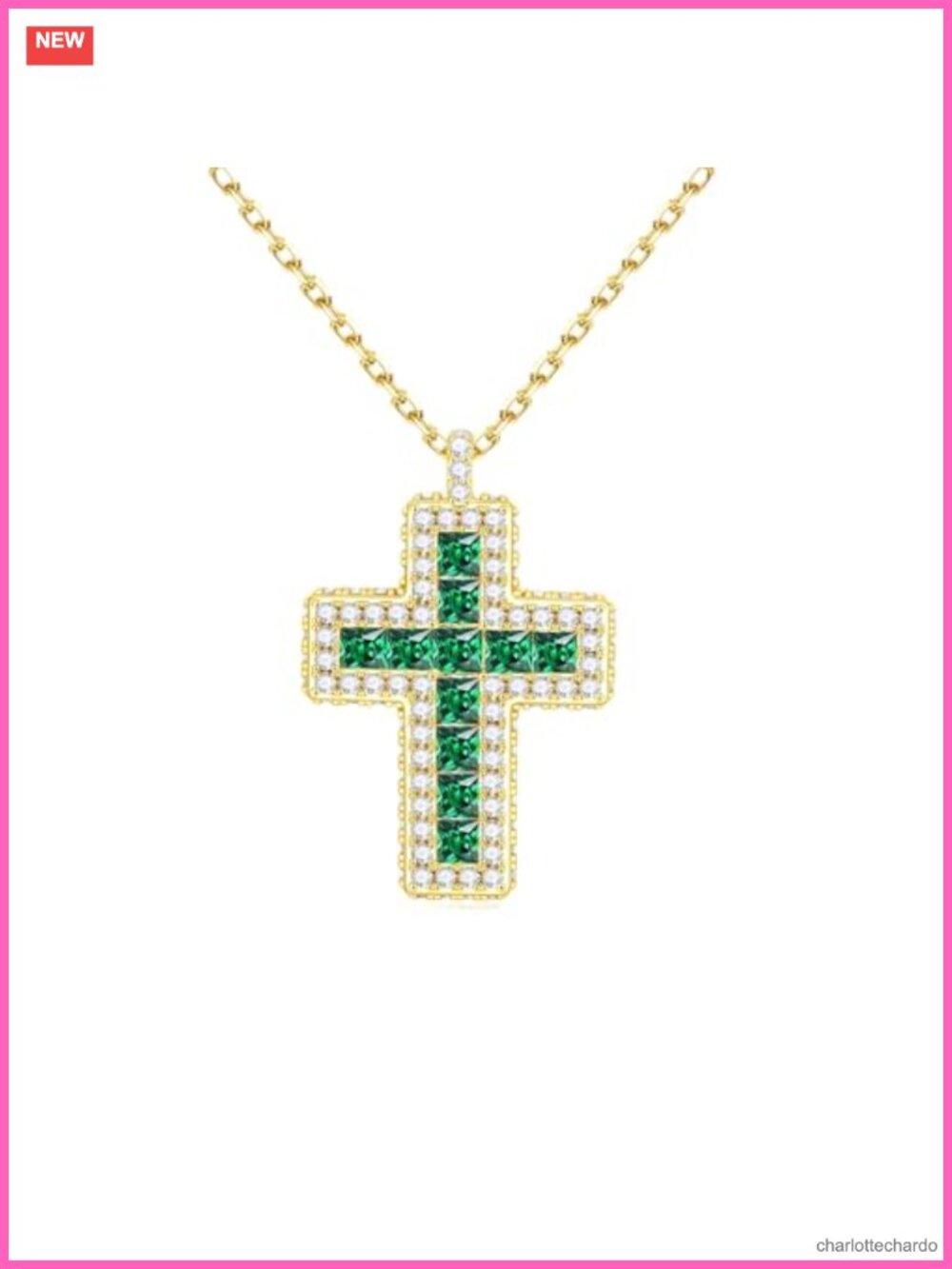 Birthstone Cross Necklace 14K Gold Plated Brass Pendant